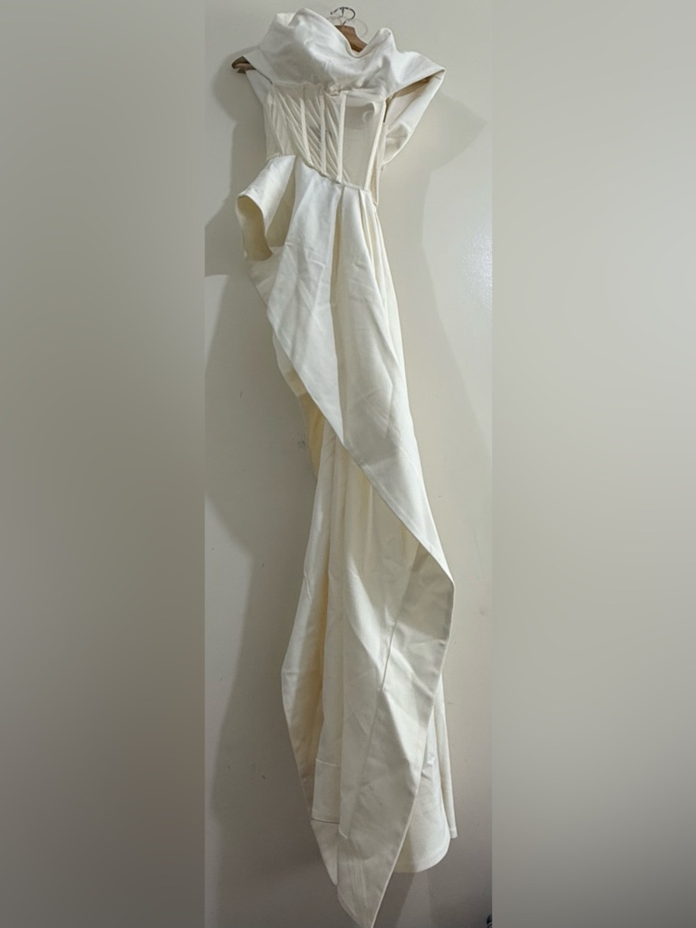 NBD Ivory Structured Corset Gown with Draped Asymmetric Skirt
